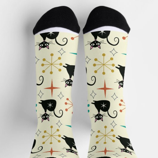 Atomkatze Mitte des Jahrhunderts mit Sternexplosio Socken (Oben)