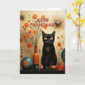 Atomkatze Retro Sputnik Orange Schwarz Türkis Karte (Gelbe Blume)