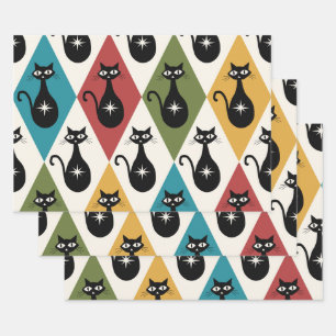 Atomkatzen aus dem Mittelalter auf Harlequin-Diama Geschenkpapier Set