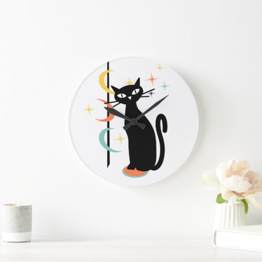 Atomkatzenpol Mitte des Jahrhunderts mit Mond-Wand Große Wanduhr (Zuhause)
