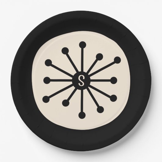 Atomkern Niedlicher Retro-Schwarz-Punkt Pappteller (Vorderseite)