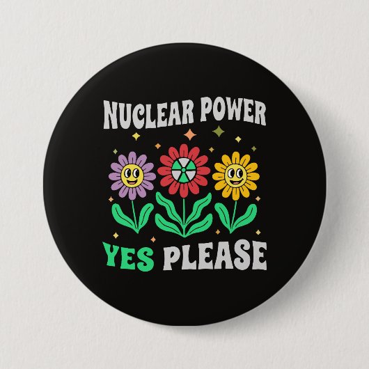 Atomkraft ja, bitte lächelnde Blumen Button (Vorderseite)