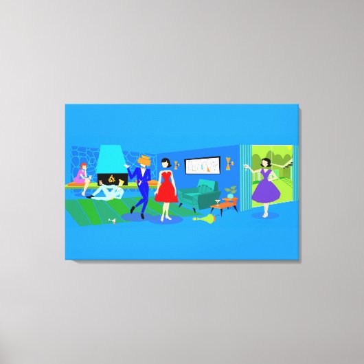 Atompalm Springs Cocktail Party überzogen Canvas Leinwanddruck (Vorderseite)