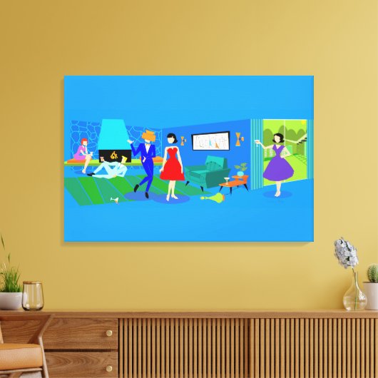 Atompalm Springs Cocktail Party überzogen Canvas Leinwanddruck (Insitu (Wohnzimmer))