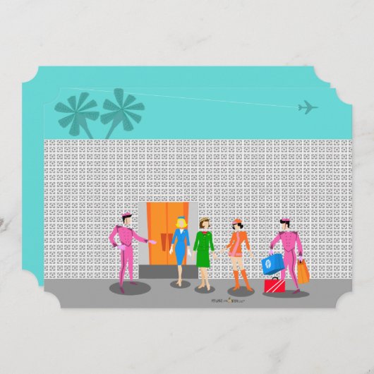 Atompalmsprings Stewardess-Party Einladung (Vorne/Hinten)