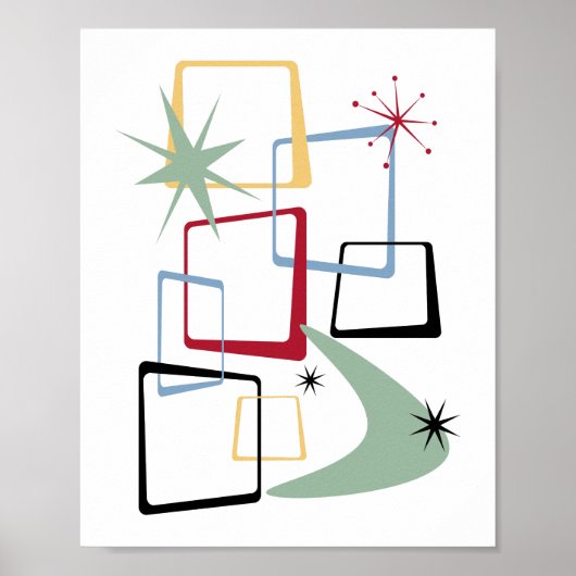 Atomplätze Sterne und Boomerang Mitte Jahrhundert Poster (Vorne)