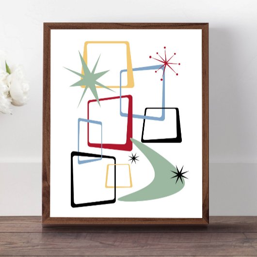 Atomplätze Sterne und Boomerang Mitte Jahrhundert Poster