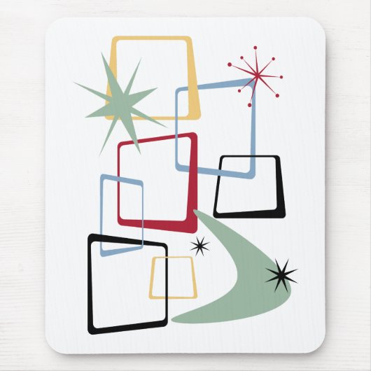 Atomquadrate Sterne und Boomerang Mitte des Jahrhu Mousepad (Vorne)