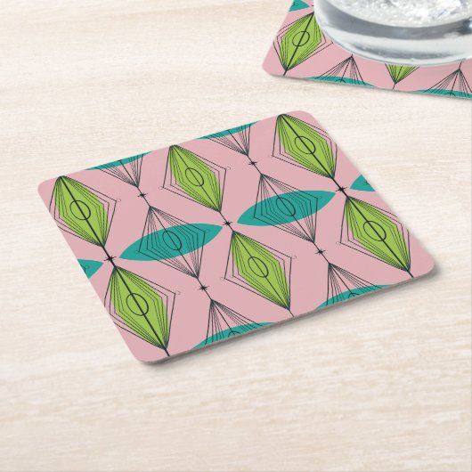 Atomrosa Ogee und Sternexplosion hartes Papier Unt Rechteckiger Pappuntersetzer (angewinkelt)