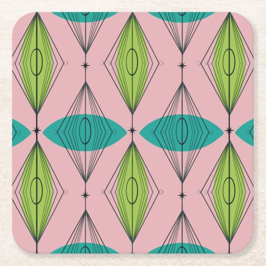 Atomrosa Ogee und Sternexplosion hartes Papier Unt Rechteckiger Pappuntersetzer (Vorderseite)