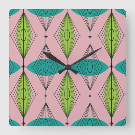 Atomrosa Ogee und Sternexplosionen, Wall Clock Quadratische Wanduhr (Vorderseite)