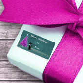 Atomschwarze Katze Pink Silber Weihnachtsbaum Aqua Adressaufkleber
