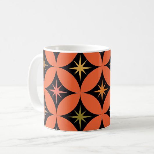 Atomstähle des mittleren Jahrhunderts auf orangefa Kaffeetasse (Vorderseite Links)