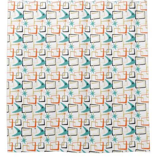 Atomstars Boomerang Quadrate Mitte des Jahrhundert Duschvorhang (Vorderseite)