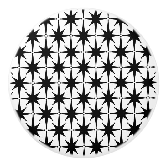 Atomstars Mitte Jahrhundert Moderne Schwarz und We Keramikknauf (Vorderseite)