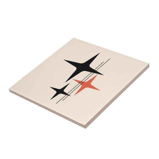 Atomstars Retro Schwarzes Orangencreme des mittler Fliese (Seite)