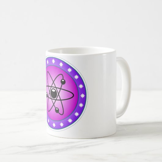 Atomsymbol auf rosa Hintergrund Kaffeetasse (VorderseiteRechts)