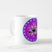 Atomsymbol auf rosa Hintergrund Kaffeetasse (Vorderseite Links)