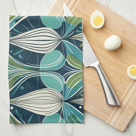 Atomtropfen Mitte des Jahrhunderts blaues grünes M Geschirrtuch (Viertel Falte)