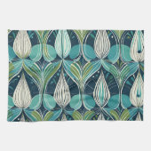 Atomtropfen Mitte des Jahrhunderts blaues grünes M Geschirrtuch (Horizontal)