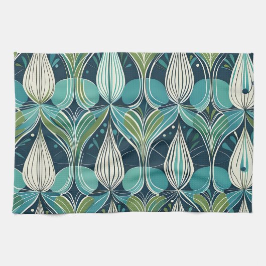 Atomtropfen Mitte des Jahrhunderts blaues grünes M Geschirrtuch (Horizontal)