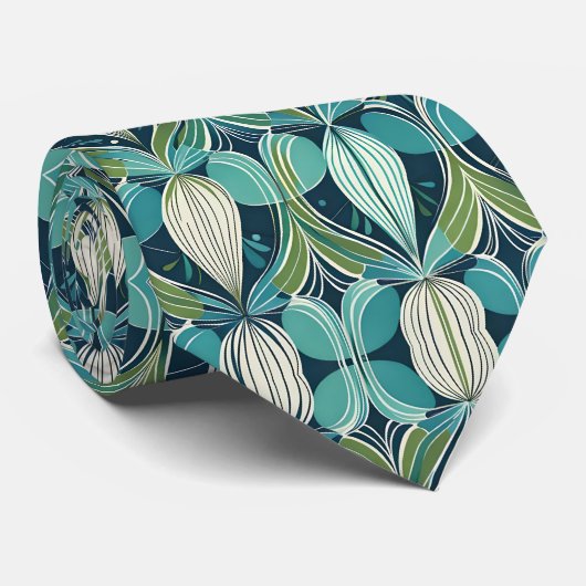 Atomtropfen Mitte des Jahrhunderts blaues grünes M Krawatte (Gerollt)