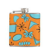 Atomtürkisfarbener MCM auf orangefarbenem Vinyl-Ko Flachmann (Vorderseite)