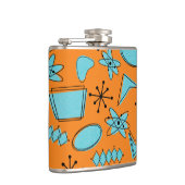 Atomtürkisfarbener MCM auf orangefarbenem Vinyl-Ko Flachmann (Rechts)