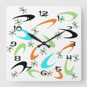 Atomuhr Mitte des Jahrhunderts Quadratische Wanduhr