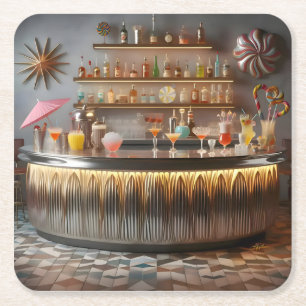 Atomwaffenfuturistisches Party-Bar Mitte des Jahrh Rechteckiger Pappuntersetzer