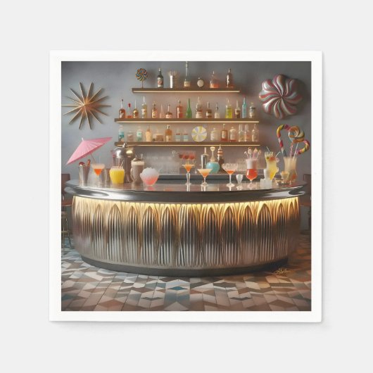 Atomwaffenfuturistisches Party-Bar Mitte des Jahrh Serviette (Vorderseite)