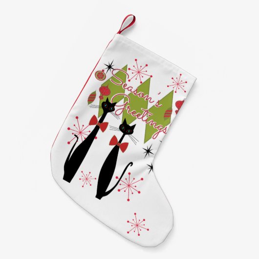 Atomzeit Mitte Jahrhundert Moderne Coole Katze Kleiner Weihnachtsstrumpf (Vorderansicht (hängend))