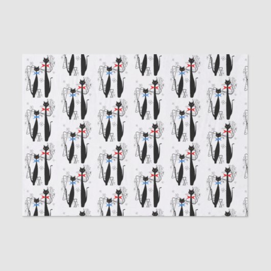 Atomzeit Mitte Jahrhundert Moderne Coole Katzenpaa Seidenpapier (Vorderseite)