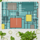 Atomzeitalter Abstrakte Linien Boxen Türkis Geschirrtuch (Gefaltet)