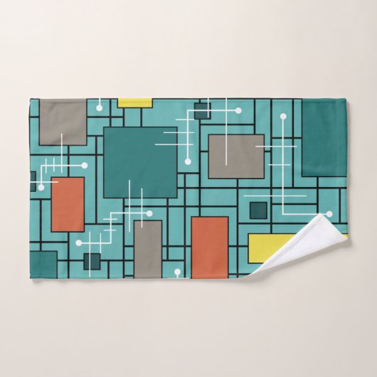 Atomzeitalter Abstrakte Linien Boxen Türkis Handtuch (Handtuch)