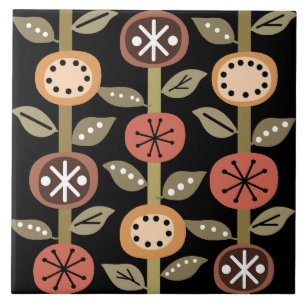 Atomzeitalter Blume Art Black Colorful Fliese