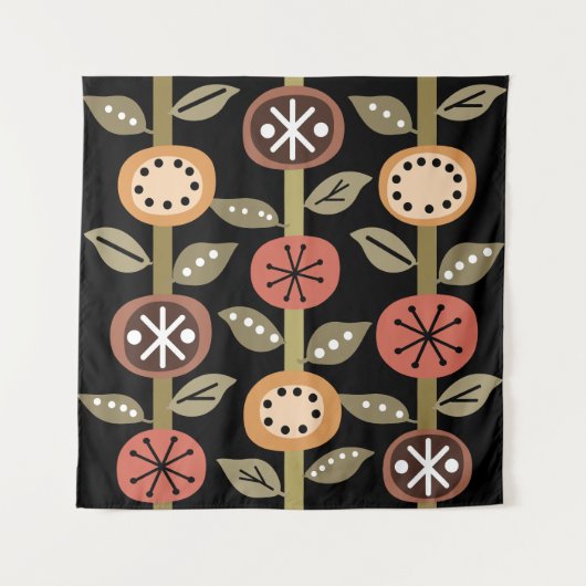 Atomzeitalter Blume Art Black Colorful Wandteppich (Vorderseite)