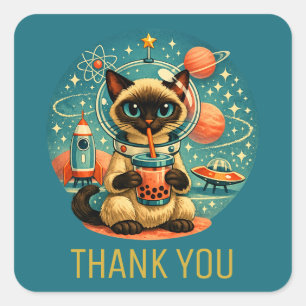 Atomzeitalter-Boba-Siamesischer-Astronaut-Katze-Da Quadratischer Aufkleber