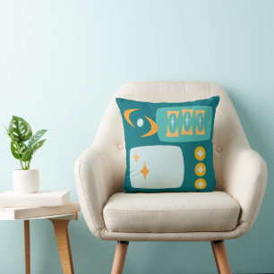Atomzeitalter-MCM-Muster in Türkis, Aqua, Orange Kissen