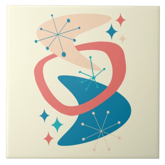 Atomzeitalter Mitte 7 Gelb, Blau, Pfirsich Fliese (Vorderseite)