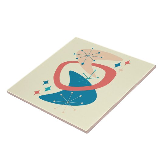 Atomzeitalter Mitte 7 Gelb, Blau, Pfirsich Fliese (Seite)