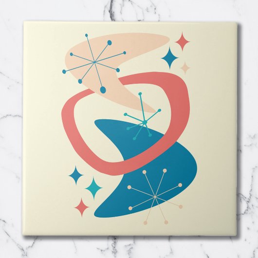 Atomzeitalter Mitte 7 Gelb, Blau, Pfirsich Fliese