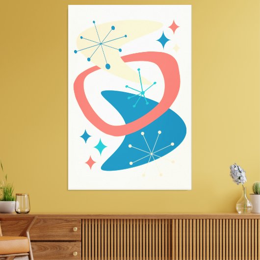 Atomzeitalter Mitte 7 Gelb, Blau, Pfirsich Leinwanddruck (Insitu (Wohnzimmer))