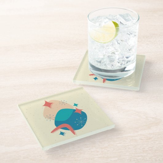 Atomzeitalter Mitte Abstrakt 17 Glasuntersetzer (Schrägansicht)