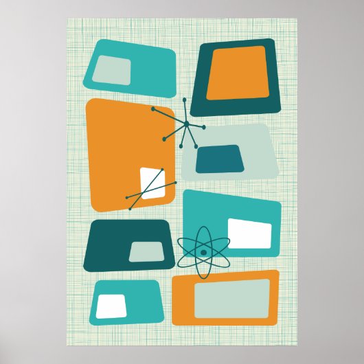 Atomzeitalter Mitte des Jahrhunderts Abstraktes Aq Poster (Vorne)