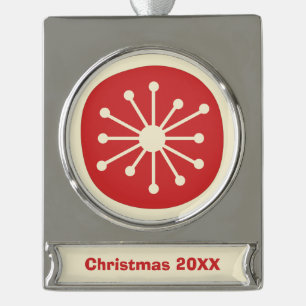 Atomzeitalter Mitte des Jahrhunderts Modernes Nied Banner-Ornament Silber