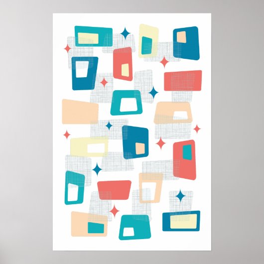 Atomzeitalter Mitte Jahrhundert Moderne Blöcke Blu Poster (Vorne)