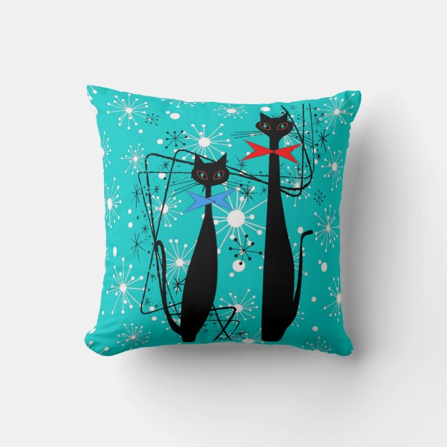 Atomzeitalter Mitte Jahrhundert Moderne Coole Katz Kissen (Vorderseite)