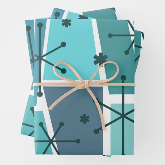 Atomzeitalter Pop Türkis Geschenkpapier Set (Beispiel)