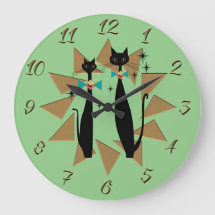 Atomzeitalter Retro Mittelalter Moderne Coole Katz Große Wanduhr